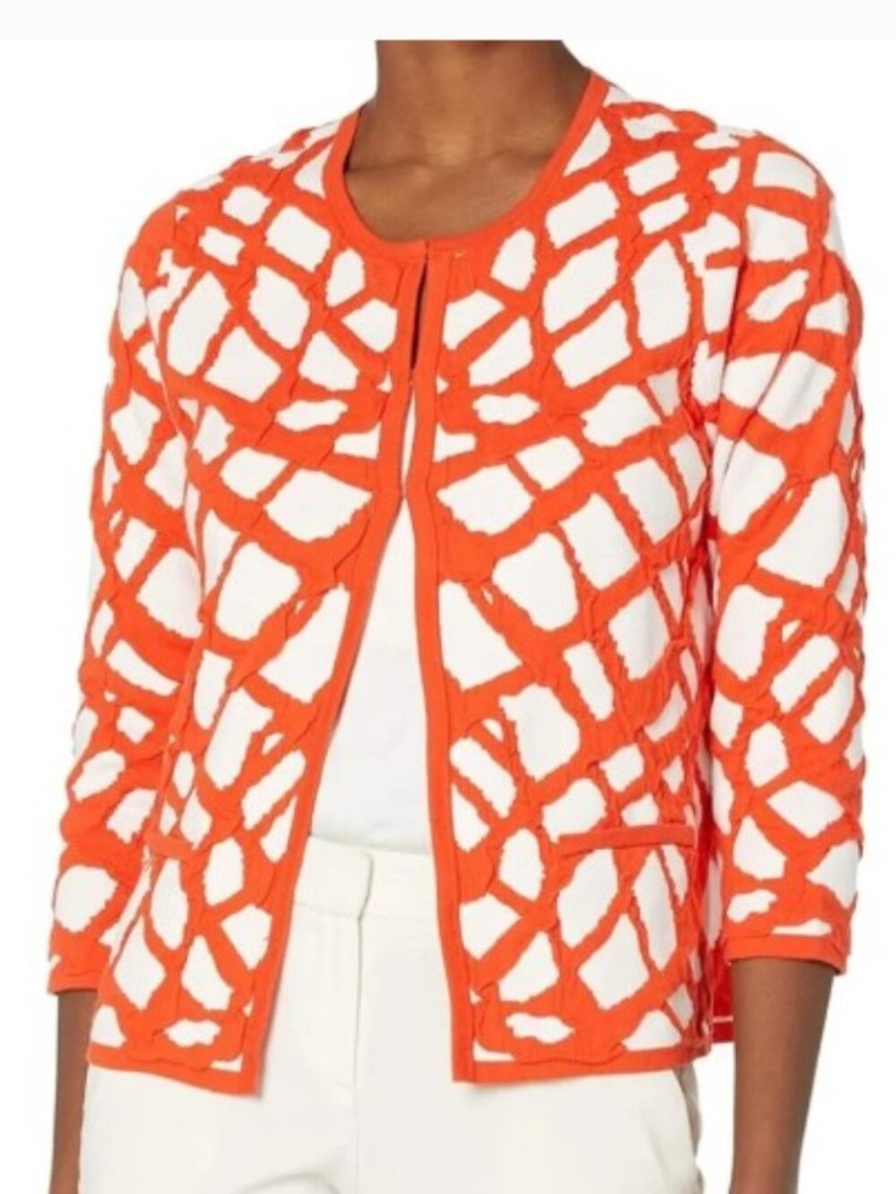 Kasper Orange and White Cardigan Size XL